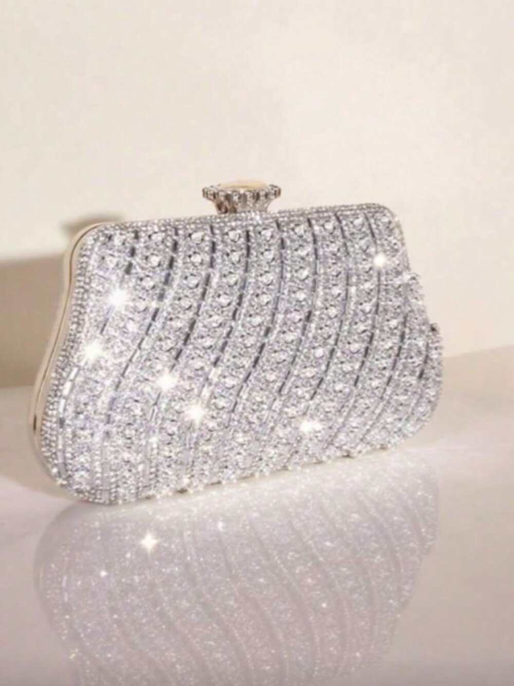 Diagonal Ruched Rhinestone Sequins Clutch Bag